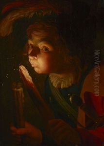 Enfant Soufflant Sur Un Tison Enfant Soufflant Sur Un Tison