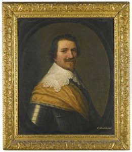 Portrait Of A Gentleman, Head And Shoulders, With A Gold Sash Around His Armour