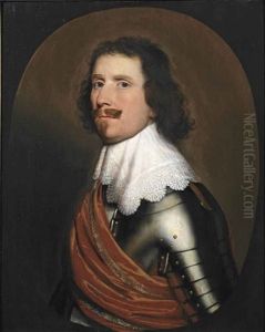 Portrait Of A Nobleman, Half-length, In Armor With A White Lace Collar And An Orange Sash, In A Painted Oval