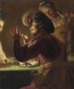 A Cavalier Lighting A Pipe From A Candle, An Old Woman Pouring From A Crock And A Young Woman Cutting Tobacco - A Fragment A Cavalier Lighting A Pipe From A Candle, An Old Woman Pouring From A Crock And A Young Woman Cutting Tobacco - A Fragment
