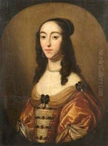 Portrait De Jeune Femme Aux Perles Dans Un Ovale by Gerrit Van Honthorst