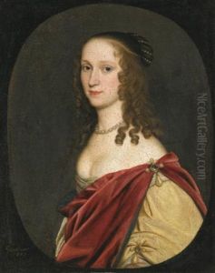 Portrait Of A Lady, Half Length, Wearing A Red Cloak