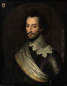 Portrait Of Charles De Rechignevoisin In Armor With A White Lace Collar And A White Sash