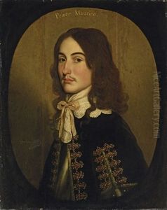 Portrait Of Maurice Of Nassau, Prince Of Orange In A Black And Gold Coat With White Lace Collar (collab. W/ Studio) by Gerrit Van Honthorst
