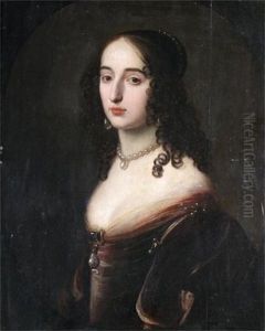 Portrait Of A Lady Wearing A Purple Dress And Pearls