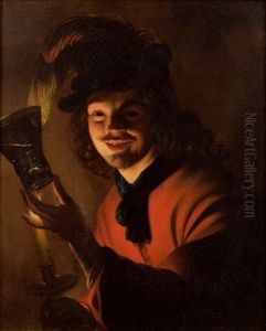 Portrait Eines Jungen Mannes Mit Trinkglas Und Kerze by Gerrit Van Honthorst