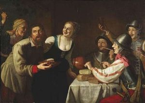 Frohliche Gesellschaft In Einer Taverne by Gerrit Van Honthorst