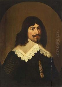 A Portrait Of A Gentleman, Aged 38, Wearing A Black Costume With A White Lace Collar And A Golden Chain