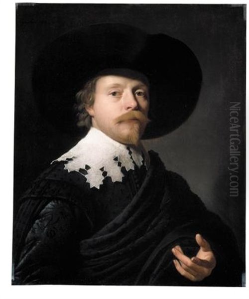 Portrait Of A Gentleman, Wearing A Black Coat, Cloak And Hat, And A White Ruff - view 1