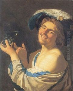 Merry Toper Holding A Wine Glass by Gerrit Van Honthorst