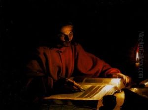 Saint John The Evangelist Writing The Gospel by Gerrit Van Honthorst