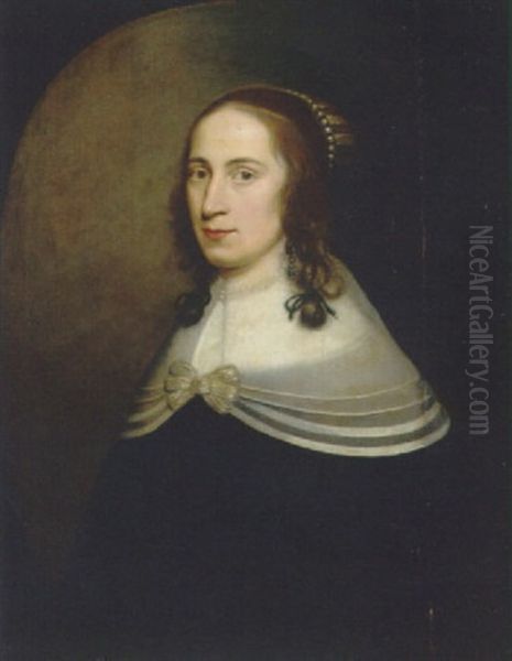 Portrait Of A Lady In A Black Dress With A White Collar And A Pearl Necklace - view 1