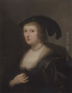 Portrait Of Ursula Van Solms, In A Black Dress And Feathered Hat, Her Crucifix In Her Right Hand