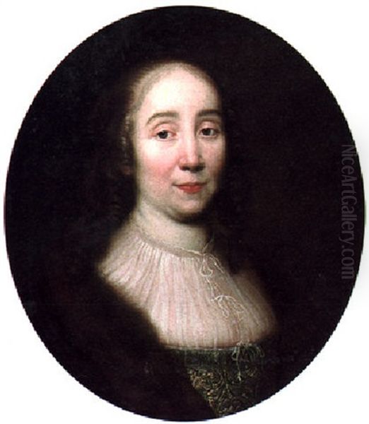 Portrait Of A Lady Wearing A Fur Trimmed Coat And A Green Dress With Gold Braid - view 1