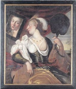 Allegori Pa Synet: Ung Pige, Der Kigger I Et Spejl by Gerrit Van Honthorst
