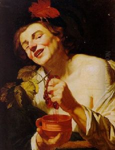 A Smiling Young Man Squeezing Grapes