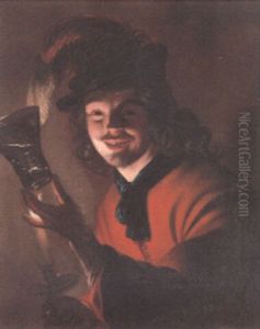 Portrait Of A Young Man Holding A Roemer And A Candle