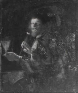 A Man Holding A Glass Of Wine By Candlelight by Gerrit Van Honthorst
