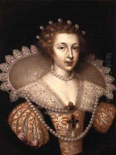 Portrait Of A Lady In Black Dress With White Bodice And A Ruff - view 1