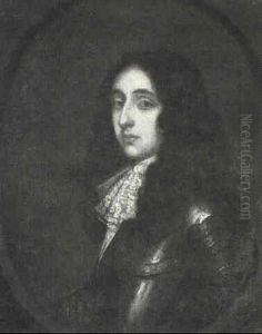 Portrait Of A Gentleman Possibly Prince Rupert, Count Palatine, Bust Length Wearing Armour, In A Painted Oval by Gerrit Van Honthorst