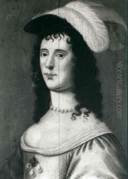 Portrait Of A Lady, Bust Length, In A Pink Dress With A Feathered Cap - view 1