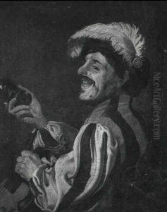 Musicerende Mand Med Vinbaeger by Gerrit Van Honthorst