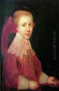 Portrait Of The Young Prince William Ii Of Nassau, Standing Half Length Wearing A Red Tunic With Lace Collar...