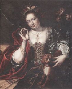 A Portrait Of A Lady With A Floral Headdress And A Red Satin Shawl A Portrait Of A Lady With A Floral Headdress And A Red Satin Shawl