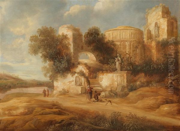Travellers In Front Of Antique Ruins - view 1
