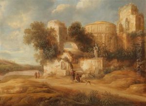 Travellers In Front Of Antique Ruins