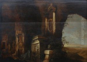 Een Buste Van Seneca Op Een Stenen Sokkel Met Andere Klassieke Ruines In Een Grot by Charles Cornelisz de Hooch