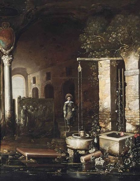 A Figure By A Well In A Grotto With A Sarcophagus, An Arcade Beyond - view 1