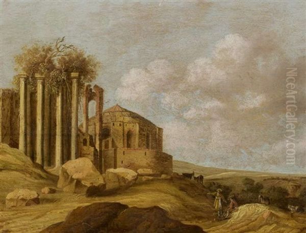 Italienische Ruinenlandschaft Mit Hirten - view 1