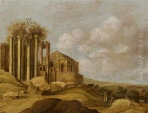 Italienische Ruinenlandschaft Mit Hirten by Charles Cornelisz de Hooch