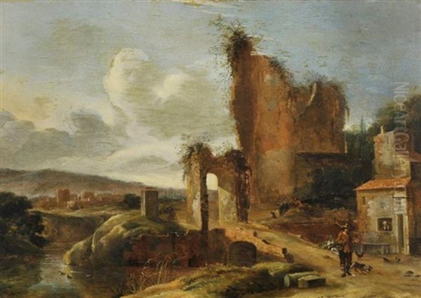 Le Retour Du Chasseur Devant Une Ruine Du Chateau - view 1