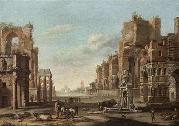 A Capriccio Of The Roman Forum With Shepherds And Cowherds Tending Their Flocks In The Foreground - view 1