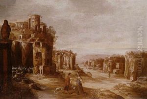 A Capriccio Southern Landscape With The Temple And Cascades At Tivoli