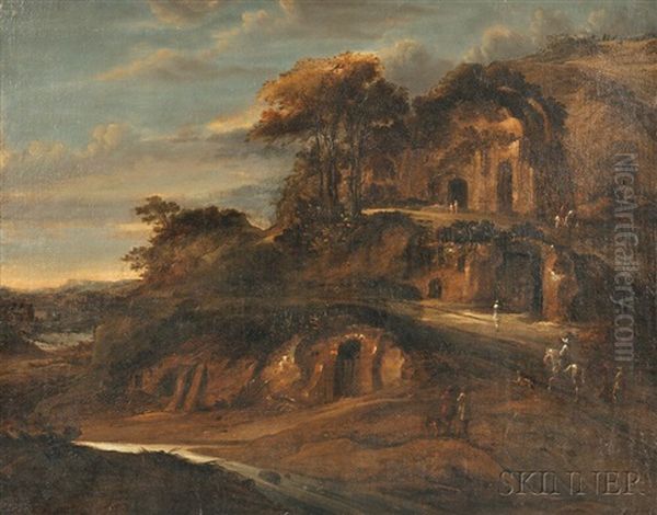 Travellers In A Mountainous Wooded Landscape - view 1