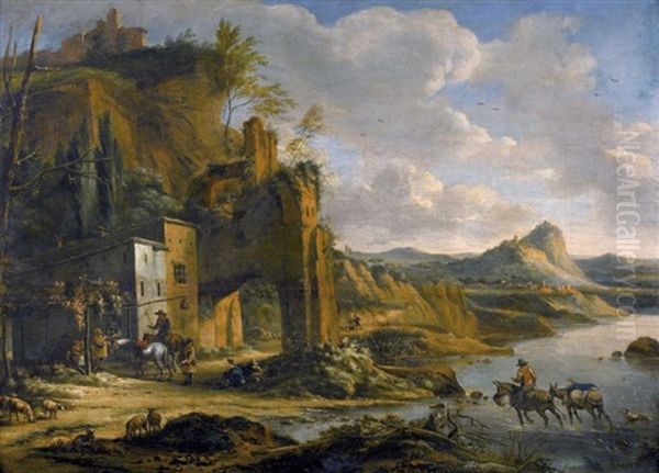 Italienische Landschaft Mit Reitern Und Ruinen - view 1