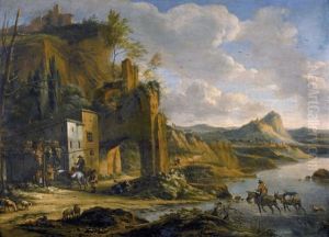 Italienische Landschaft Mit Reitern Und Ruinen
