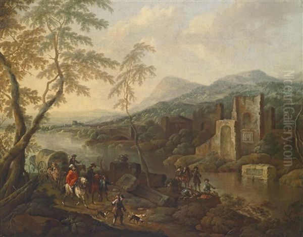 Flusslandschaft Mit Ruinen Und Reisenden - view 1