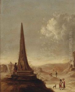 An Italianate Landscape With A Grand Tourist Studying The Inscriptions On An Obelisk