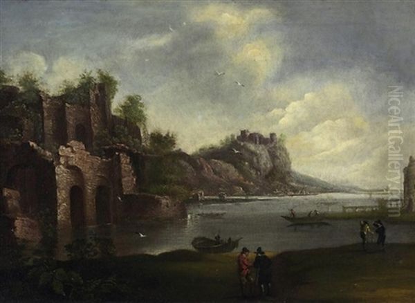 Fluslandschaft Mit Ruinen Und Personenstaffage - view 1
