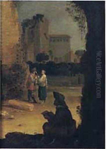 Jeune Dessinateur Dans Des Ruines Antiques - view 1