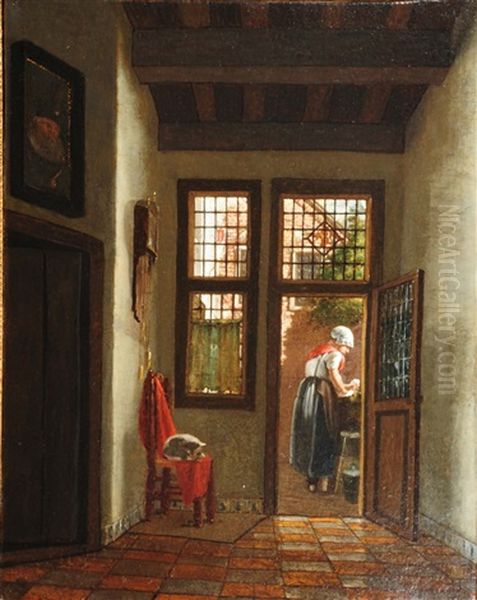 Interior With Washer Woman Through An Open Door - view 1