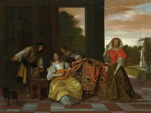 Musizierende Gesellschaft Auf Einer Terrasse