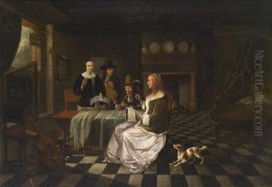 Burgerliches Interieur Mit Vier Personen
