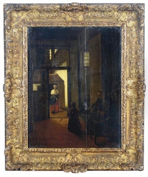 A Woman Preparing Vegetables, With A Maid Sweeping The Courtyard - view 1