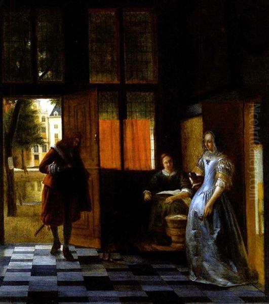Der Besuch: Ein Kavalier Besucht Eine Vornehme Dame, Die Ihn Mit Ihrer Dienerin Im Vorraum Ihres Hauses Erwartet (collab. W/workshop) - view 1