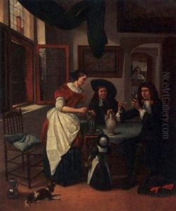 Elegant Figures Drinking And Smoking In An Interior by Pieter De Hooch